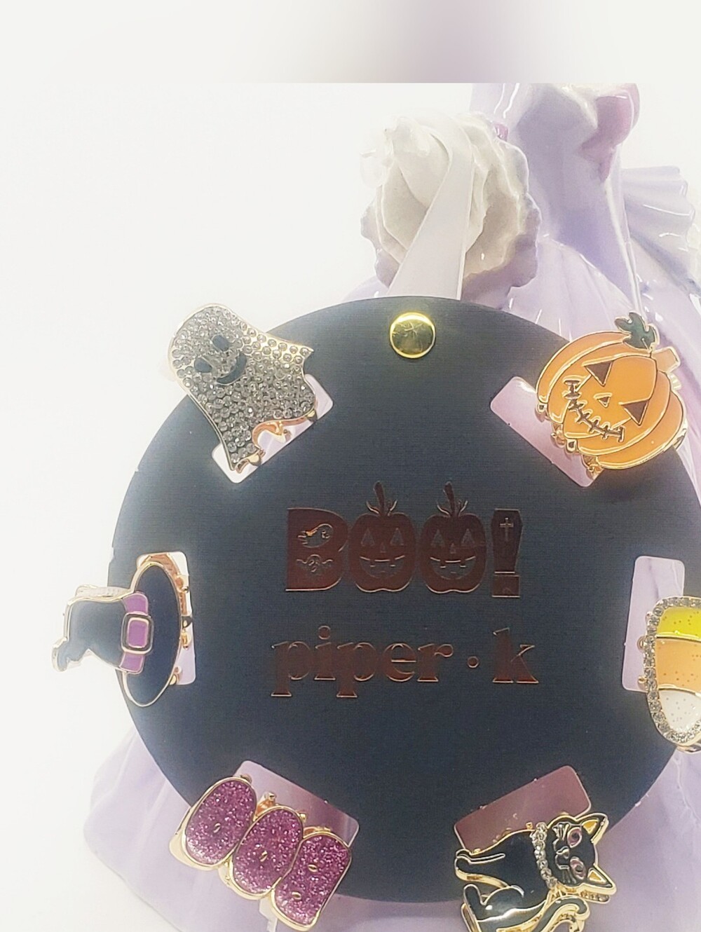 Piper•K Enamel Halloween Hair Clip Set- Black and Gold Boo Enamel Clips